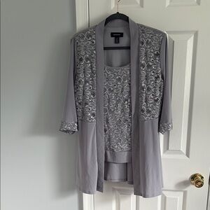 R&M Richards Light Grey Lace Detail Top with Attached Over-piece Size 12